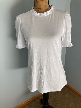 Boden White Ruffled Crewneck Short Sleeve Tee
